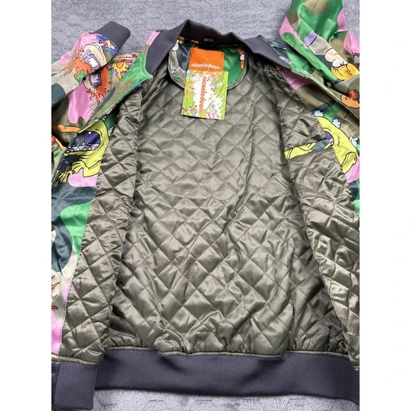 Nickelodeon Rugrats Jacket‎ Mens Large Camo Cartoon Bomber Quilted 90s Style New